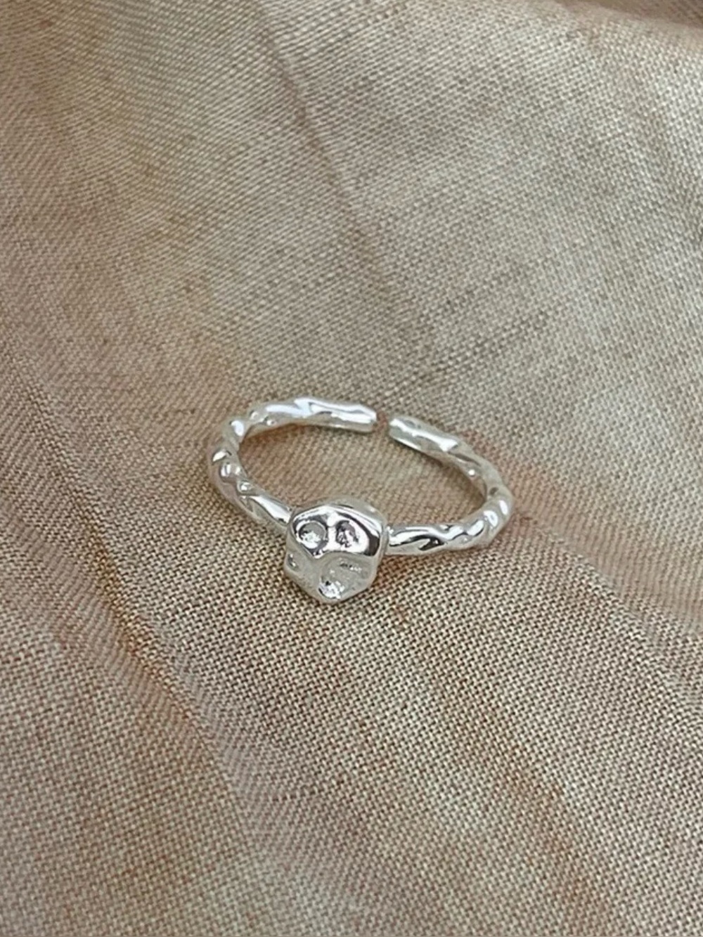 2388-75 Hammered Nugget Open Ring – Organic Melted Disk Adjustable Band